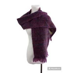Joan Doherty Wool Viscose Knit Cool Weather Scarf Purple 66 X 9